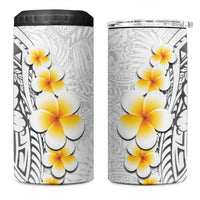 White Tropical Plumeria With Galaxy Polynesian Art 4 in 1 Can Cooler Tumbler