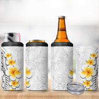White Tropical Plumeria With Galaxy Polynesian Art 4 in 1 Can Cooler Tumbler