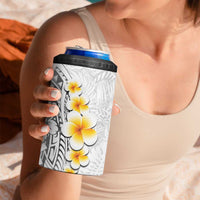 White Tropical Plumeria With Galaxy Polynesian Art 4 in 1 Can Cooler Tumbler