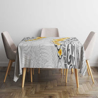 White Tropical Plumeria With Galaxy Polynesian Art Tablecloth