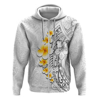 White Tropical Plumeria With Galaxy Polynesian Art Zip Hoodie