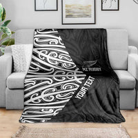 New Zealand Silver Fern Rugby Custom Blanket Maori Koru Go Black Fern - Polynesian Pride