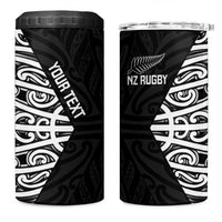 New Zealand Silver Fern Rugby Custom 4 in 1 Can Cooler Tumbler Maori Koru Go Black Fern - Polynesian Pride