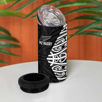 New Zealand Silver Fern Rugby Custom 4 in 1 Can Cooler Tumbler Maori Koru Go Black Fern - Polynesian Pride