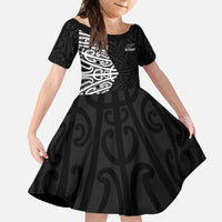New Zealand Silver Fern Rugby Custom Family Matching Off Shoulder Maxi Dress and Hawaiian Shirt Maori Koru Go Black Fern - Polynesian Pride