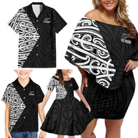New Zealand Silver Fern Rugby Custom Family Matching Off Shoulder Short Dress and Hawaiian Shirt Maori Koru Go Black Fern - Polynesian Pride