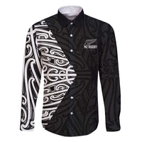 New Zealand Silver Fern Rugby Custom Family Matching Summer Maxi Dress and Hawaiian Shirt Maori Koru Go Black Fern - Polynesian Pride