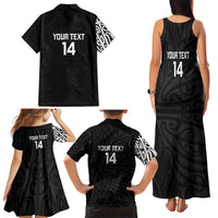 New Zealand Silver Fern Rugby Custom Family Matching Tank Maxi Dress and Hawaiian Shirt Maori Koru Go Black Fern - Polynesian Pride