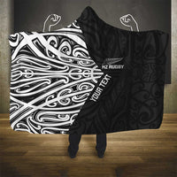 New Zealand Silver Fern Rugby Custom Hooded Blanket Maori Koru Go Black Fern - Polynesian Pride