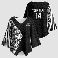 New Zealand Silver Fern Rugby Custom Kimono Sleeve Blouse Maori Koru Go Black Fern - Polynesian Pride