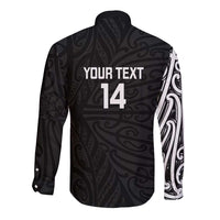 New Zealand Silver Fern Rugby Custom Long Sleeve Button Shirt Maori Koru Go Black Fern - Polynesian Pride