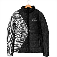 New Zealand Silver Fern Rugby Custom Padded Jacket Maori Koru Go Black Fern - Polynesian Pride