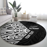 New Zealand Silver Fern Rugby Custom Round Carpet Maori Koru Go Black Fern - Polynesian Pride