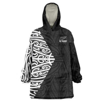 New Zealand Silver Fern Rugby Custom Wearable Blanket Hoodie Maori Koru Go Black Fern - Polynesian Pride