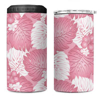 Pink Aloha Hawaii 4 in 1 Can Cooler Tumbler Monstera Hibiscus Plumeria Seamless Vibes - Polynesian Pride