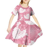 Pink Aloha Hawaii Kid Short Sleeve Dress Monstera Hibiscus Plumeria Seamless Vibes - Polynesian Pride