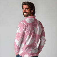 Pink Aloha Hawaii Long Sleeve Polo Shirt Monstera Hibiscus Plumeria Seamless Vibes - Polynesian Pride