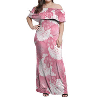 Pink Aloha Hawaii Off Shoulder Maxi Dress Monstera Hibiscus Plumeria Seamless Vibes - Polynesian Pride