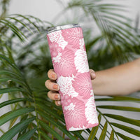 Pink Aloha Hawaii Skinny Tumbler Monstera Hibiscus Plumeria Seamless Vibes - Polynesian Pride