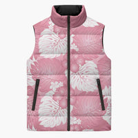 Pink Aloha Hawaii Sleeveless Puffer Jacket Monstera Hibiscus Plumeria Seamless Vibes - Polynesian Pride