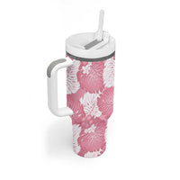 Pink Aloha Hawaii Tumbler With Handle Monstera Hibiscus Plumeria Seamless Vibes - Polynesian Pride