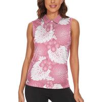 Pink Aloha Hawaii Women Sleeveless Polo Shirt Monstera Hibiscus Plumeria Seamless Vibes - Polynesian Pride