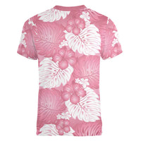 Pink Aloha Hawaii Women V-Neck T-Shirt Monstera Hibiscus Plumeria Seamless Vibes - Polynesian Pride