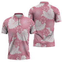 Pink Aloha Hawaii Zipper Polo Shirt Monstera Hibiscus Plumeria Seamless Vibes - Polynesian Pride