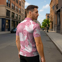 Pink Aloha Hawaii Zipper Polo Shirt Monstera Hibiscus Plumeria Seamless Vibes - Polynesian Pride
