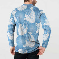 Blue Aloha Hawaii Button Sweatshirt Monstera Hibiscus Plumeria Seamless Vibes - Polynesian Pride