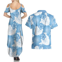 Blue Aloha Hawaii Couples Matching Summer Maxi Dress and Hawaiian Shirt Monstera Hibiscus Plumeria Seamless Vibes - Polynesian Pride