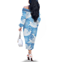 Blue Aloha Hawaii Family Matching Off The Shoulder Long Sleeve Dress and Hawaiian Shirt Monstera Hibiscus Plumeria Seamless Vibes - Polynesian Pride