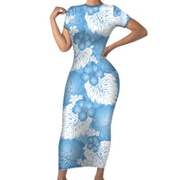 Blue Aloha Hawaii Family Matching Short Sleeve Bodycon Dress and Hawaiian Shirt Monstera Hibiscus Plumeria Seamless Vibes - Polynesian Pride