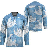 Blue Aloha Hawaii Hockey Jersey Monstera Hibiscus Plumeria Seamless Vibes - Polynesian Pride