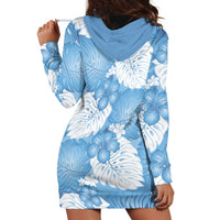 Blue Aloha Hawaii Hoodie Dress Monstera Hibiscus Plumeria Seamless Vibes - Polynesian Pride
