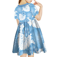 Blue Aloha Hawaii Kid Short Sleeve Dress Monstera Hibiscus Plumeria Seamless Vibes - Polynesian Pride