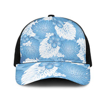 Blue Aloha Hawaii Mesh Trucker Cap Monstera Hibiscus Plumeria Seamless Vibes - Polynesian Pride