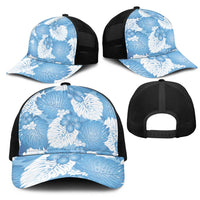 Blue Aloha Hawaii Mesh Trucker Cap Monstera Hibiscus Plumeria Seamless Vibes - Polynesian Pride