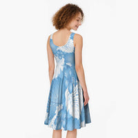 Blue Aloha Hawaii Midi Dress Monstera Hibiscus Plumeria Seamless Vibes - Polynesian Pride