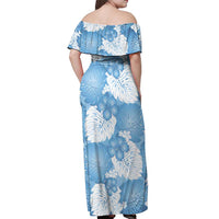 Blue Aloha Hawaii Off Shoulder Maxi Dress Monstera Hibiscus Plumeria Seamless Vibes - Polynesian Pride