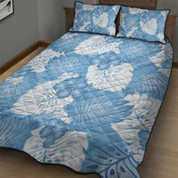 Blue Aloha Hawaii Quilt Bed Set Monstera Hibiscus Plumeria Seamless Vibes - Polynesian Pride