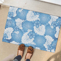 Blue Aloha Hawaii Rubber Doormat Monstera Hibiscus Plumeria Seamless Vibes - Polynesian Pride