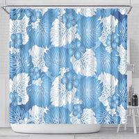 Blue Aloha Hawaii Shower Curtain Monstera Hibiscus Plumeria Seamless Vibes - Polynesian Pride