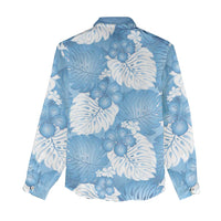 Blue Aloha Hawaii Women Casual Shirt Monstera Hibiscus Plumeria Seamless Vibes - Polynesian Pride