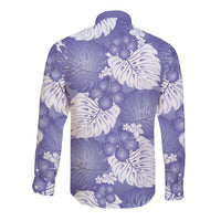 Purple Aloha Hawaii Long Sleeve Button Shirt Monstera Hibiscus Plumeria Seamless Vibes - Polynesian Pride