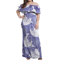 Purple Aloha Hawaii Off Shoulder Maxi Dress Monstera Hibiscus Plumeria Seamless Vibes - Polynesian Pride