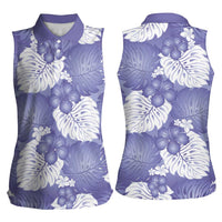 Purple Aloha Hawaii Women Sleeveless Polo Shirt Monstera Hibiscus Plumeria Seamless Vibes - Polynesian Pride