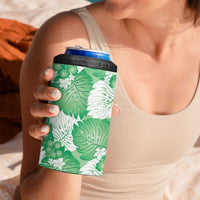 Green Aloha Hawaii 4 in 1 Can Cooler Tumbler Monstera Hibiscus Plumeria Seamless Vibes - Polynesian Pride