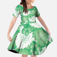 Green Aloha Hawaii Family Matching Off Shoulder Maxi Dress and Hawaiian Shirt Monstera Hibiscus Plumeria Seamless Vibes - Polynesian Pride