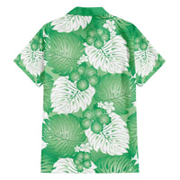 Green Aloha Hawaii Family Matching Off Shoulder Short Dress and Hawaiian Shirt Monstera Hibiscus Plumeria Seamless Vibes - Polynesian Pride